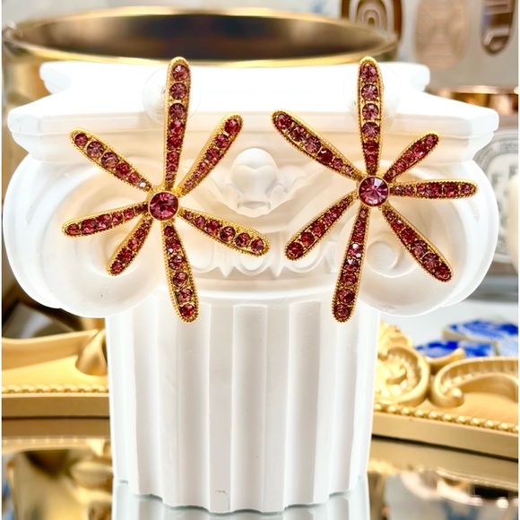 🆕 OSCAR DE LA RENTA 🧿 NWOT Daisy Pave Stud Earrings - Swarovski Crystal Pink - Picture 6 of 16